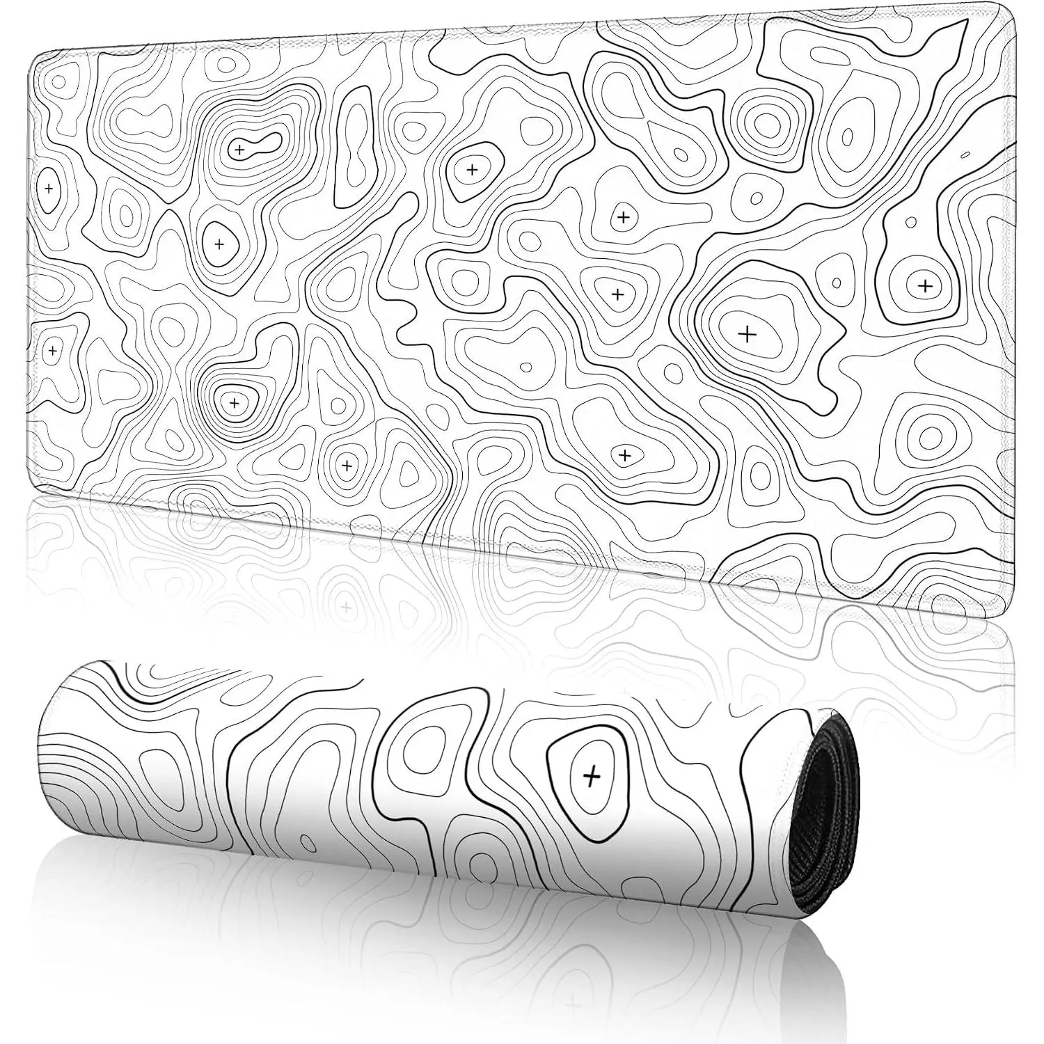 Topographic Large Gaming  Pad,White  Pad Gaming  Mat Desk Pad,31.5 x 11.8 Desk Mat Minimalist  Pads for Desk,Extended White Keyboard Mousepad with Non-Slip Base and Stitched