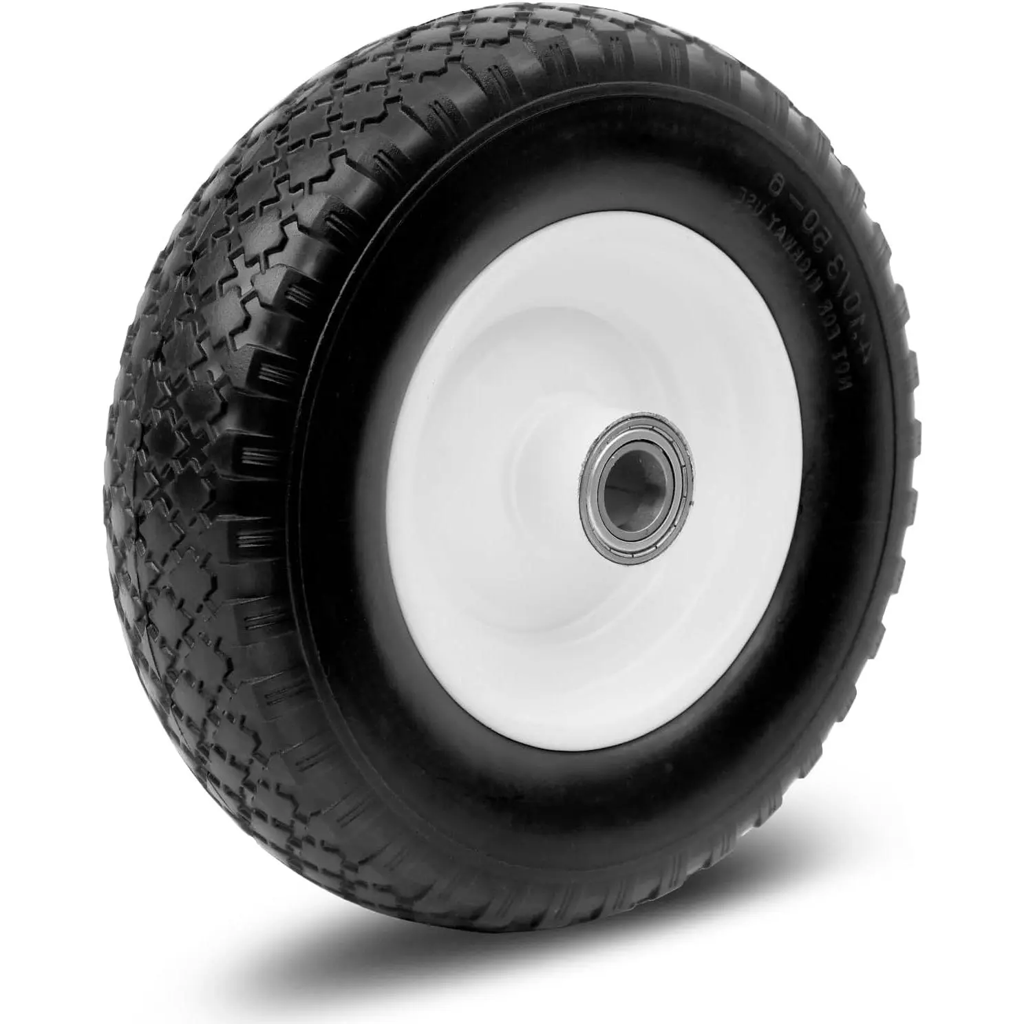 12" Flat Free Solid Tire 4.10/3.50-6" Wheel with 1" Bore with 5/8" Adapter - Double Sealed Bearings 3.75" Center Hub - Trailer Dolly/Wheelbarrow Replacement - 330 lb Capacity 1-Pack (50924)