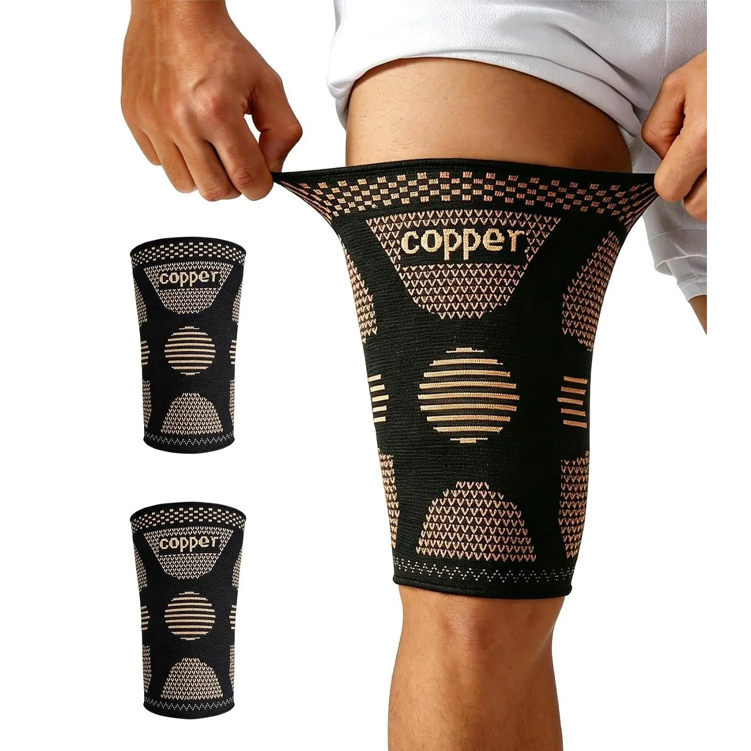 1 Pair Thigh Compression Sleeve, Hamstring Support for Men and Women, Thigh Brace for Sciatica Pain Relief, Pulled Muscle Relief, Leg Injury, Workout (Brown, Large)