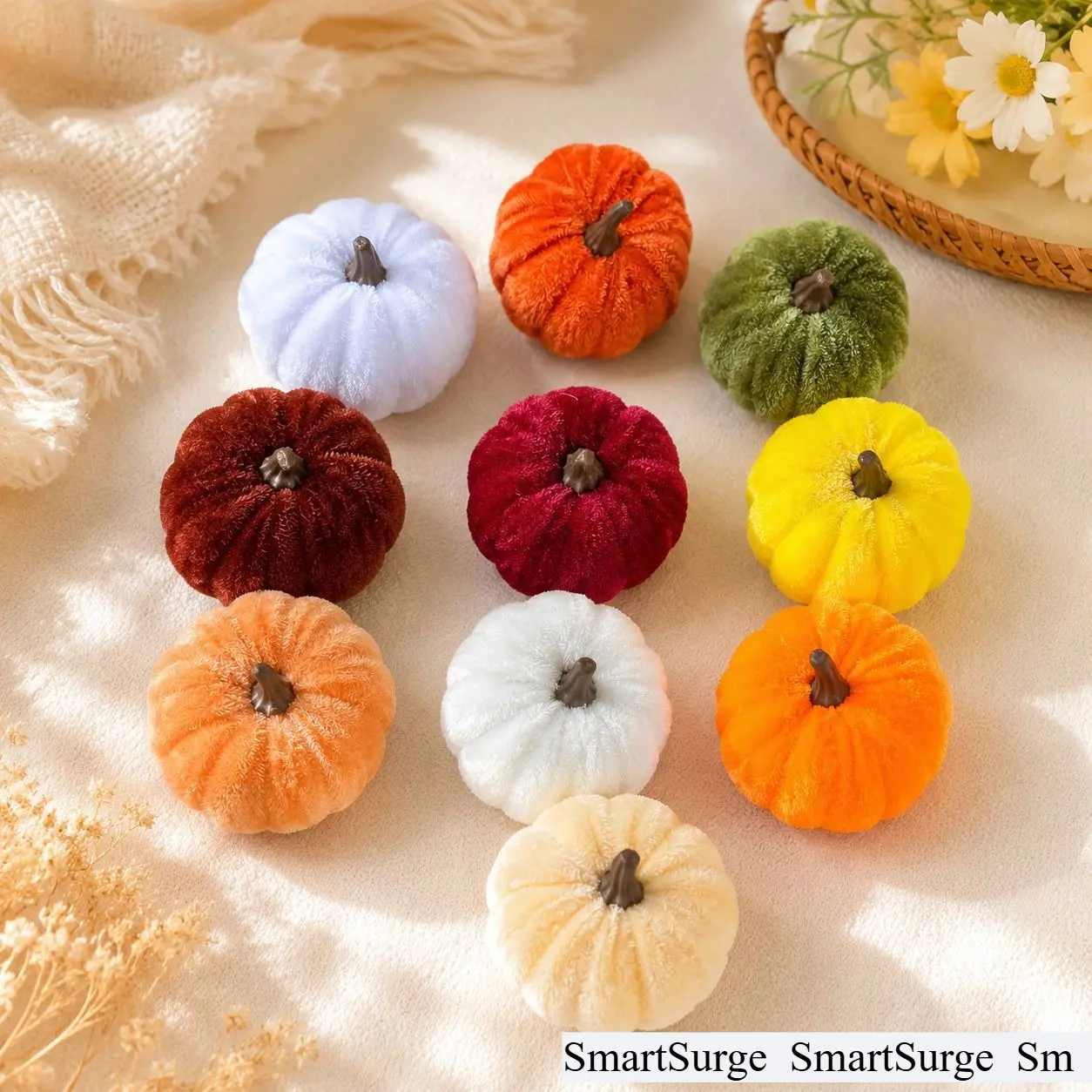 10-Pcs Decorative Mini Plush Pumpkins, Assorted Color Artificial Ornaments for Fall Decor, Bowl, Entryway, Home Farmhouse Tiered Tray Table Centerpieces (Indoor Leisure Recreation Use)