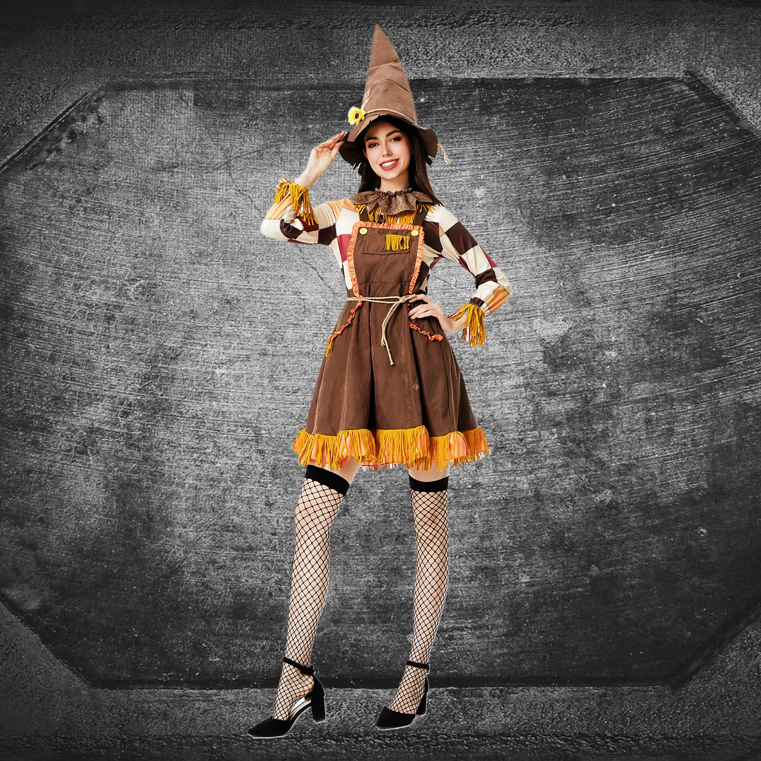 Adult Witch Cosplay Outfit - Breathable Fabric, Role-Switching Scarecrow Clown Design, Stylized Look for Halloween Carnival Masquerade Parties (Festive & Party Accessory)