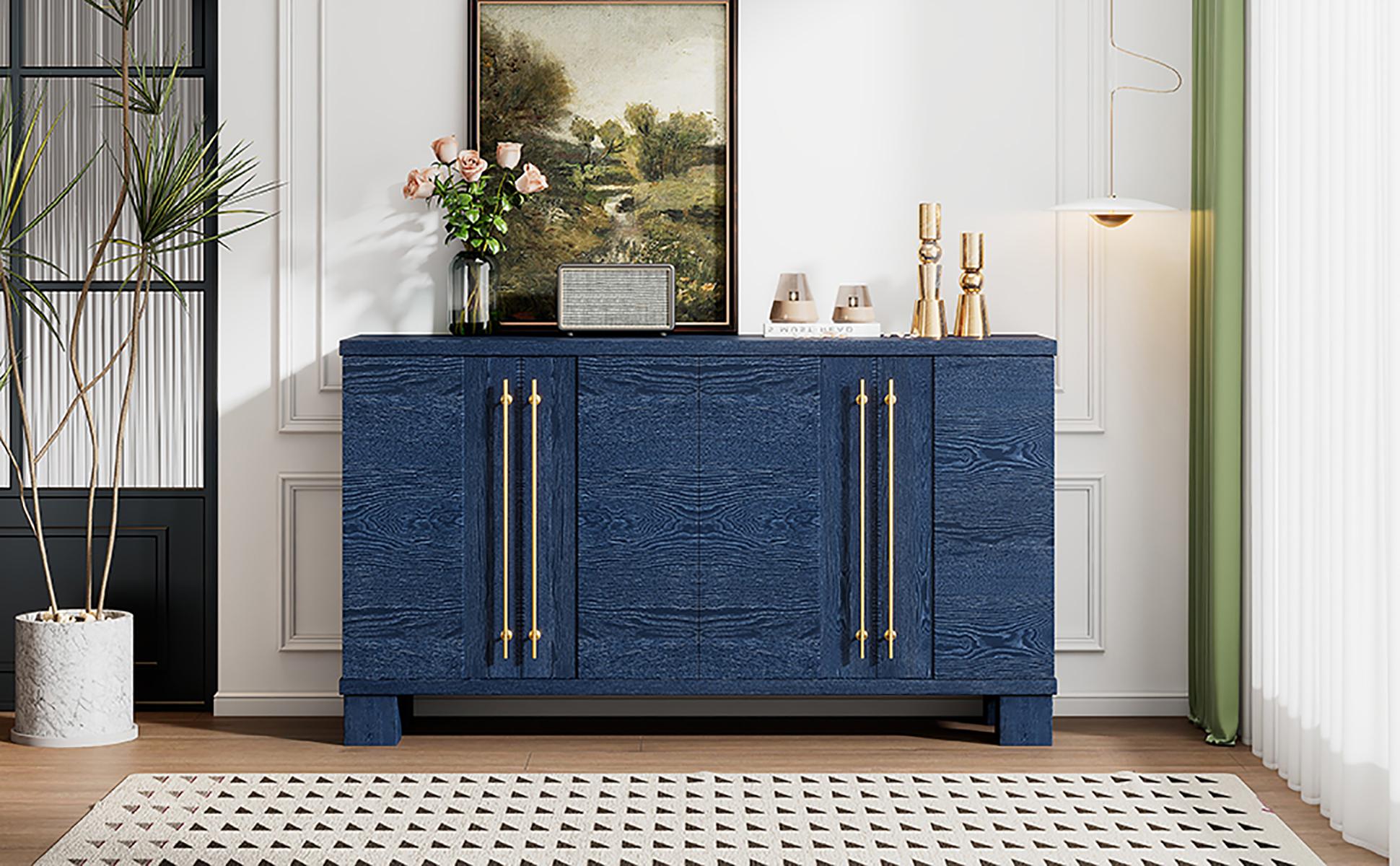 Modern Sideboard Cabinet 60-Inch Wood Console Storage Cabinet Credenza Dining Buffet Table with 4 Doors and Adjustable Shelves for Living Room Entryway, Navy Blue Modern Sideboard Cabinet 60-Inch Wood Console Storage Cabinet Credenza Dining Buffet Table with 4 Doors and Adjustable Shelves for Living Room Entryway, Navy Blue