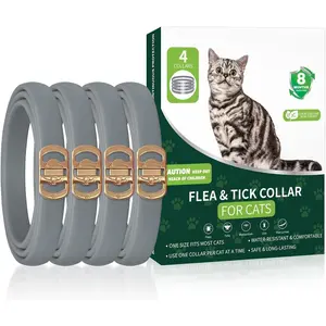 4 Pack Flea Collar for Cats, 32 Months Flea and Tick Prevention, Adjustable Waterproof Cat Flea and Tick Treatment Collar, Grey