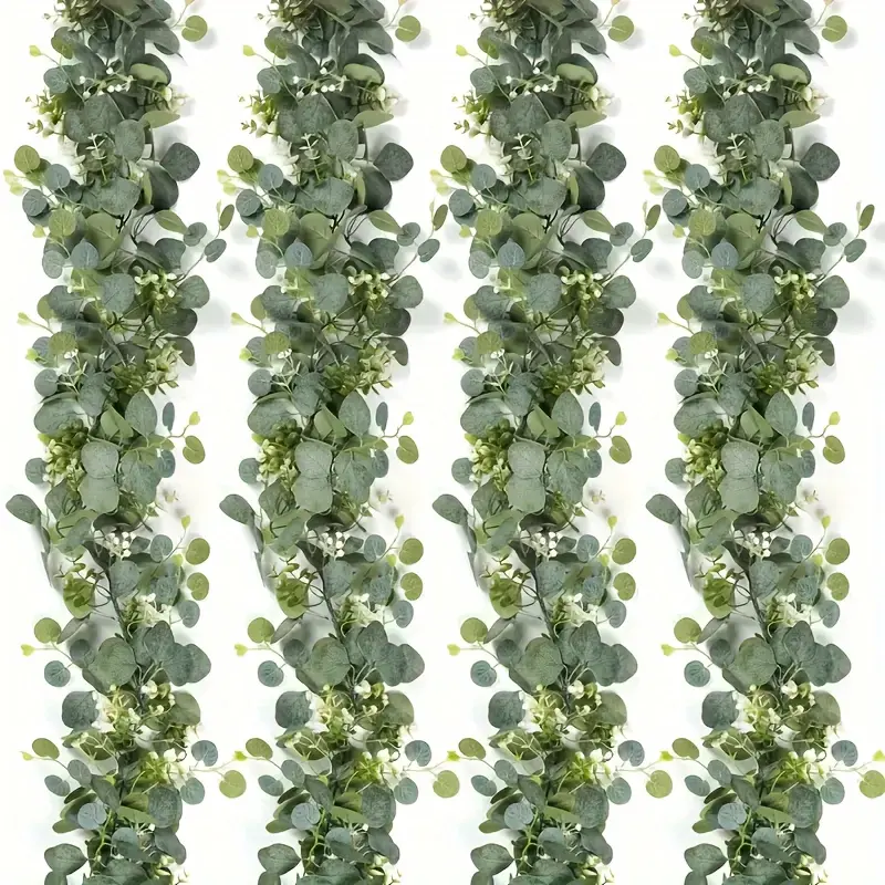 5Pcs Premium Simulation Eucalyptus Garland Set, Artificial Green Vines with White Milky Grass, 5.9Ft Durable Plastic Silvery Dollar Leaves, Elegant Greenery Decor for Weddings, Parties, Home Layouts & Fireplace Mantelpieces