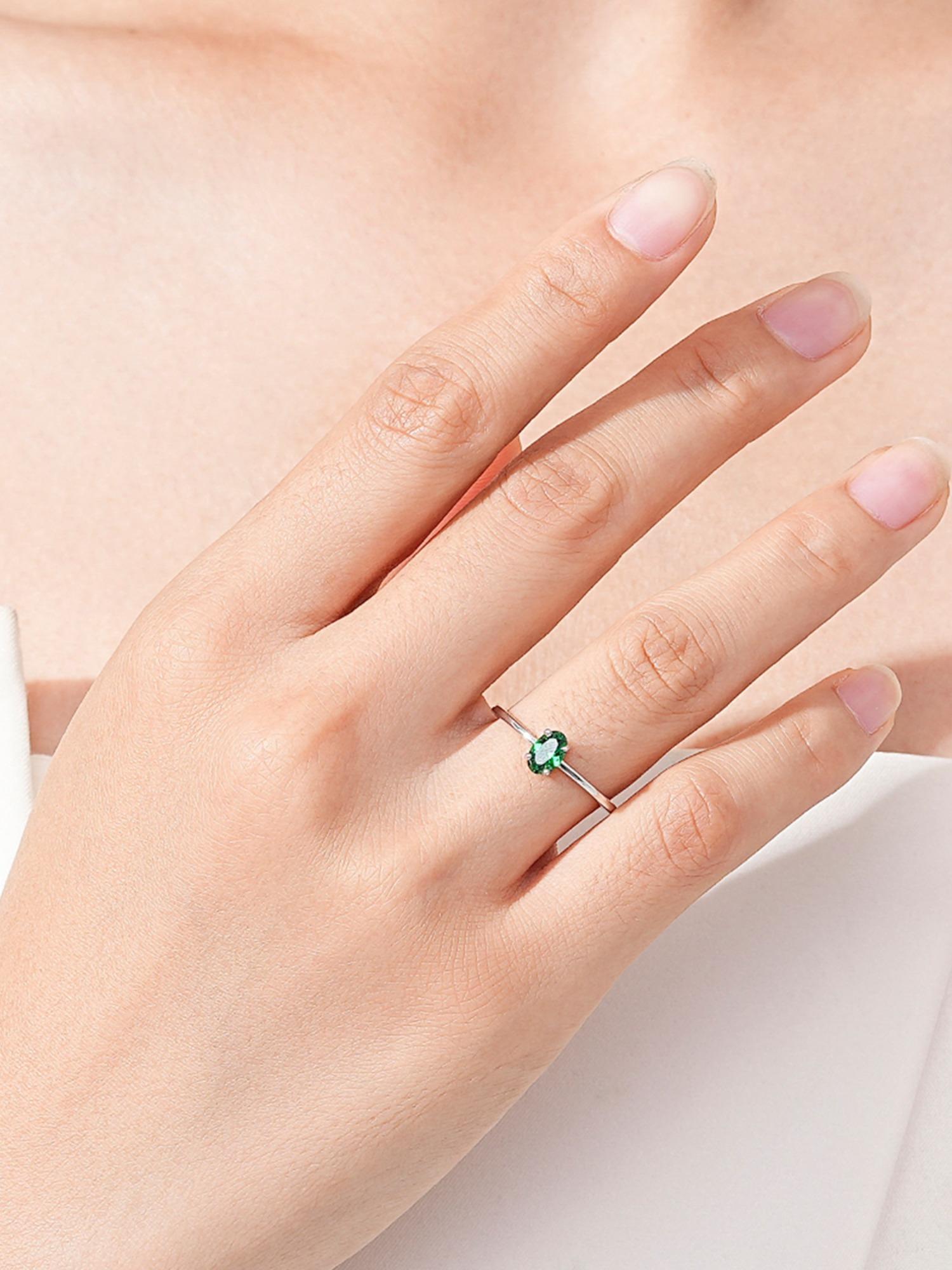 925 Sterling Silver Minimalism Oval Shining Green Zircon Ring, Fashion Jewelry for Party, Daily Clothing Decor, Trendy All-match & Exquisite Jewelry for Birthday Gift