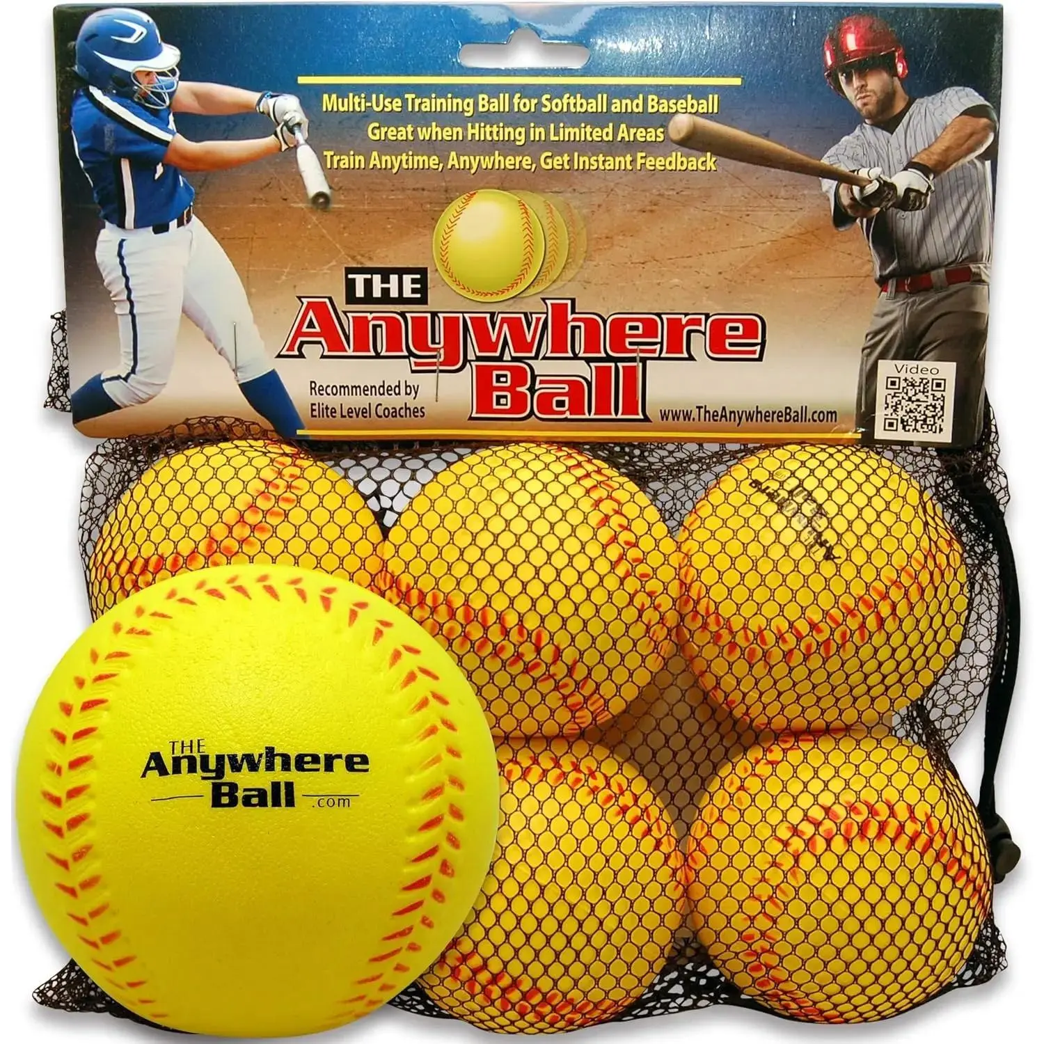 Synthetic Round Practice Anywhere Ball for Baseball & Softball, 6-Pack Home Sports Storage Accessory (6 Balls Included), Six Balls