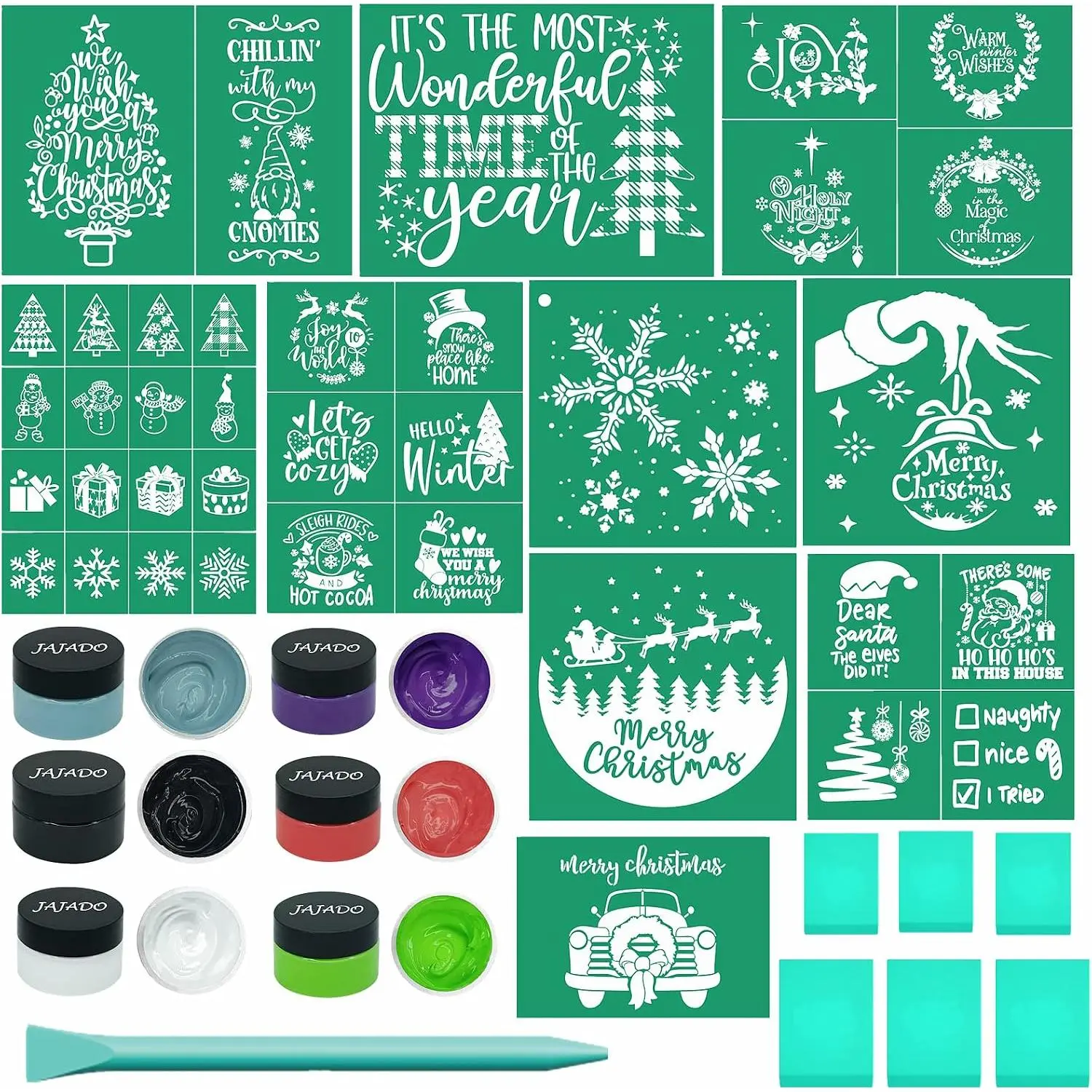 Silk Screen Stencils Christmas Chalk Paste Starter Kits 23 count, Adhesive Screen Printing Stencils Mesh Transfers Chalk  for Craft Christmas Stencils Painting   DIY T-Shirt  Card