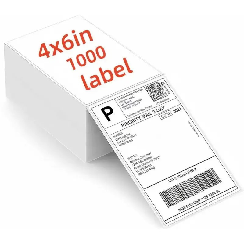 4x6 Inch Thermal Shipping Labels, 1000 Sheets Fan Fold Design Direct Thermal Labels, Permanent Adhesive, Mailing Labels for Thermal Printers, High Quality Paper