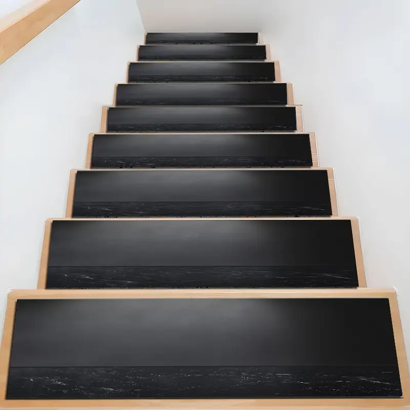 Minimalist Solid Black Marble Stripe Diatom Mud Stair Treads, Water Absorption and Quick Drying Super Absorbent Non Slip Carpet Mats for Wood Steps, Moisture Wicking Stair Runners, Anti Slip Washable Rugs, Absorbent Decorative Rugs