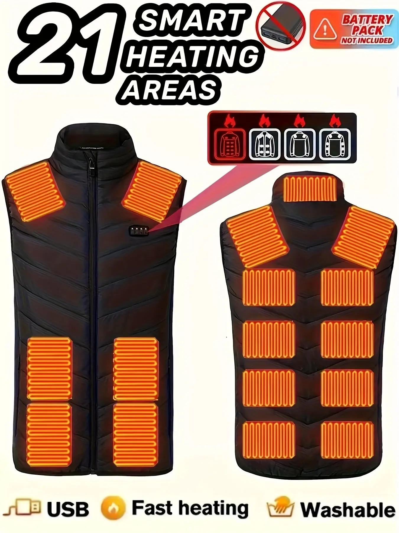 Heating Vest for Men and Women, USB Quick Heat Washable Electric Jacket, 4-Tier Temperature Control, Sleeveless, Ideal for Cold Weather Outdoor Activities
