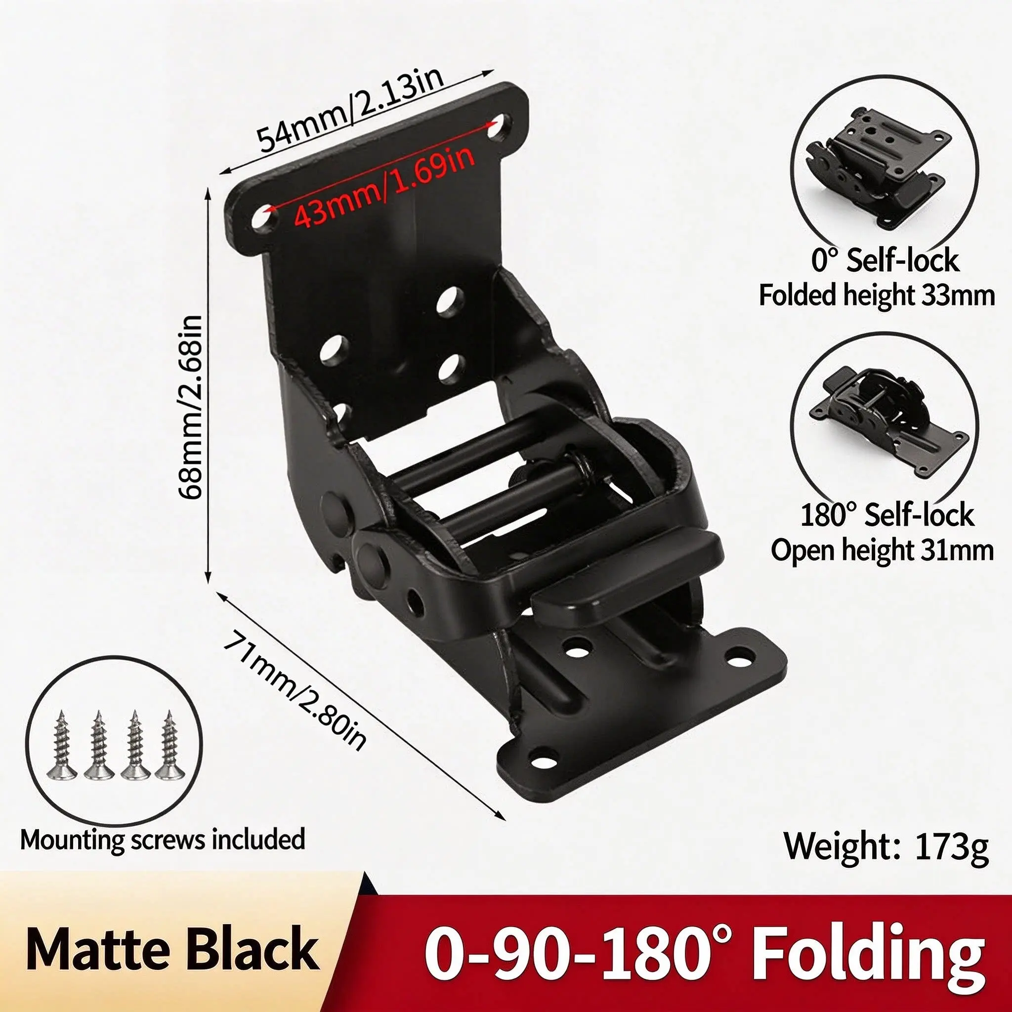 2pcs Foldable Bracket Self-Lock Hinge Hardware, with Screws, Lock Extension Support, for Table Leg, Bed Leg, Workbench
