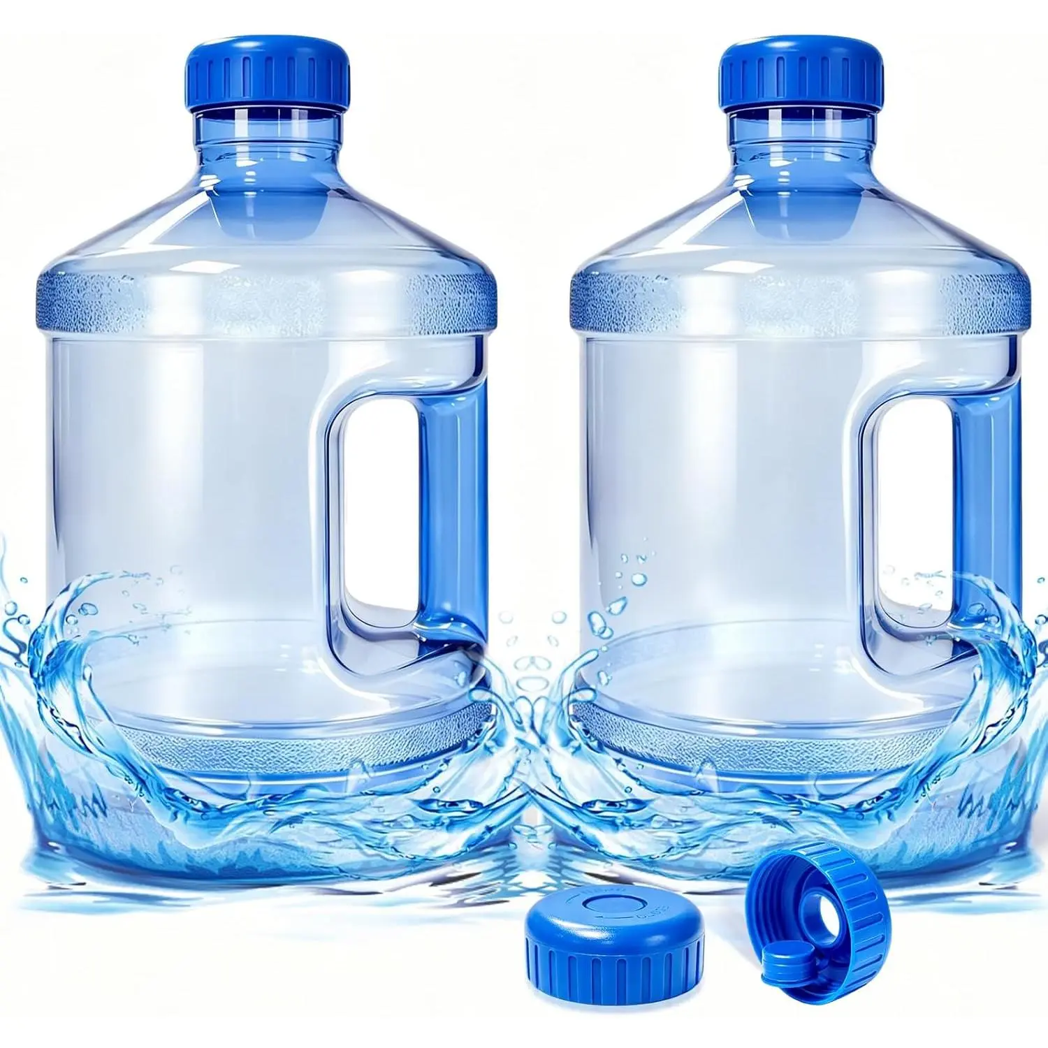 2 Pcs 1 Gallon Round Plastic Water Bottle, Water Jug with Handle and Screw Cap, Reusable Leak Proof Bottle for Gym, Sports, Office, Camping, Outdoor Travel