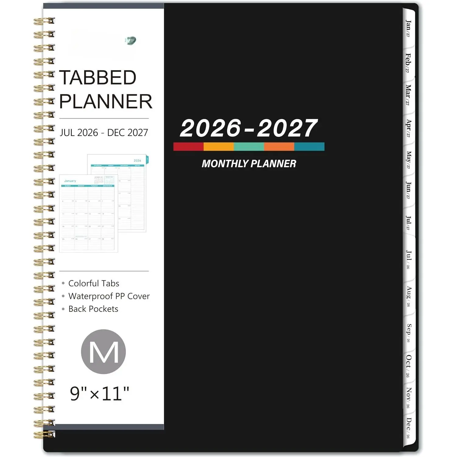 Planner 2026-2027 - 2026-2027 Monthly Planner, Monthly Calendar | 9" x 11", Jul 2026 - Dec 2027, Large, -wire Binding, 18 Months Tabs, Holidays, Two-Sided Pocket, Thick Paper