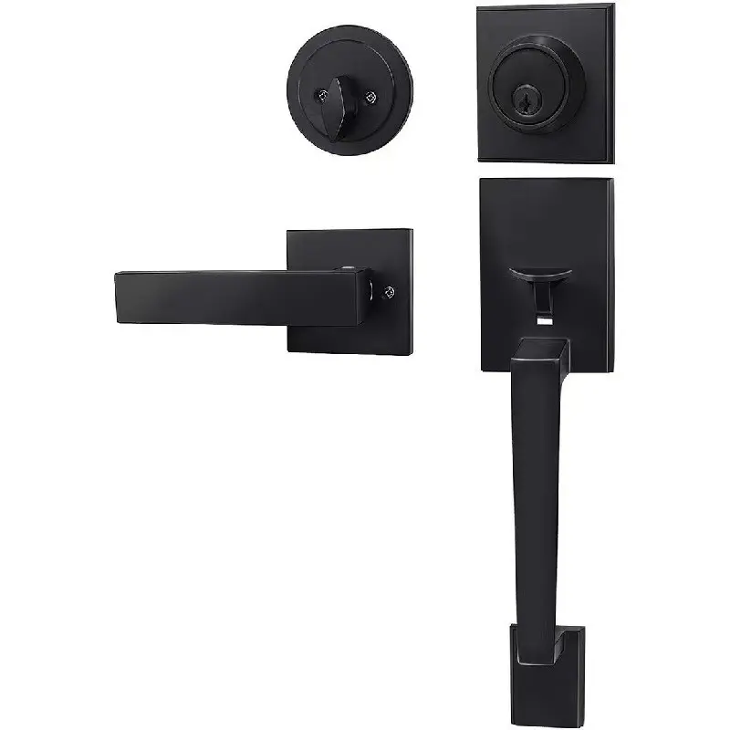 Front Door Handle and Deadbolt Set, Exterior Door Lock Set, Front Door Handle with Single Cylinder Deadbolt for Exterior Door, Home Security Door Lock, Door Safety Lock, Reversible for Right&Left, Matte Black Modern