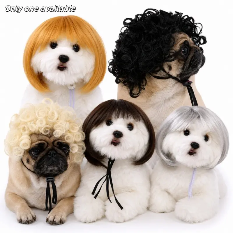 Small Dog Pet Wig with Adjustable Elastic Band, Fun Costume Accessory for Small Dogs and Cats, Perfect for Role Play, Halloween and Parties
