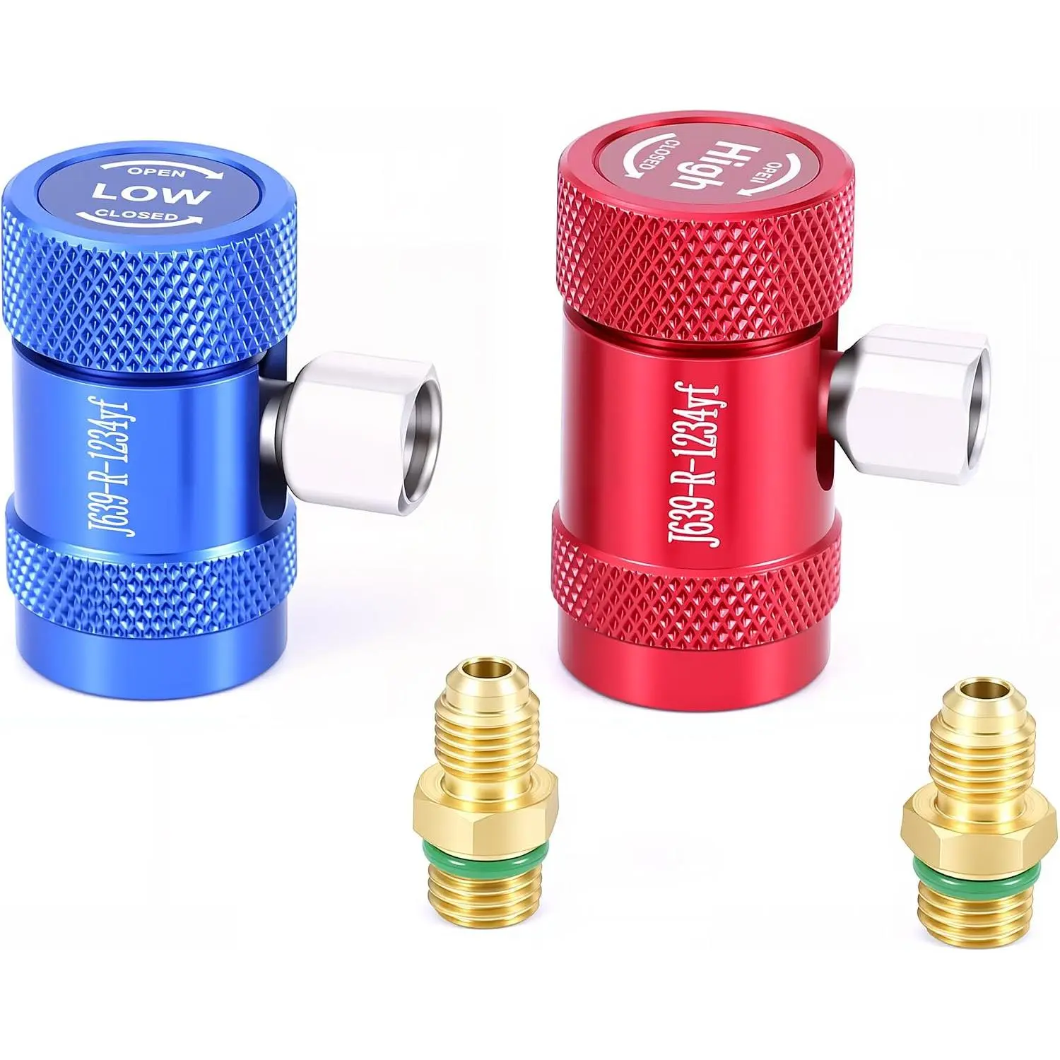 R1234yf quick connector and refrigerant sampling kit, car air conditioning charging tool| High and low pressure 6-ball connector, self-sealing anti-puncture faucet, 1/ 4inch to 1/ 2inch adapter and valve core tool
