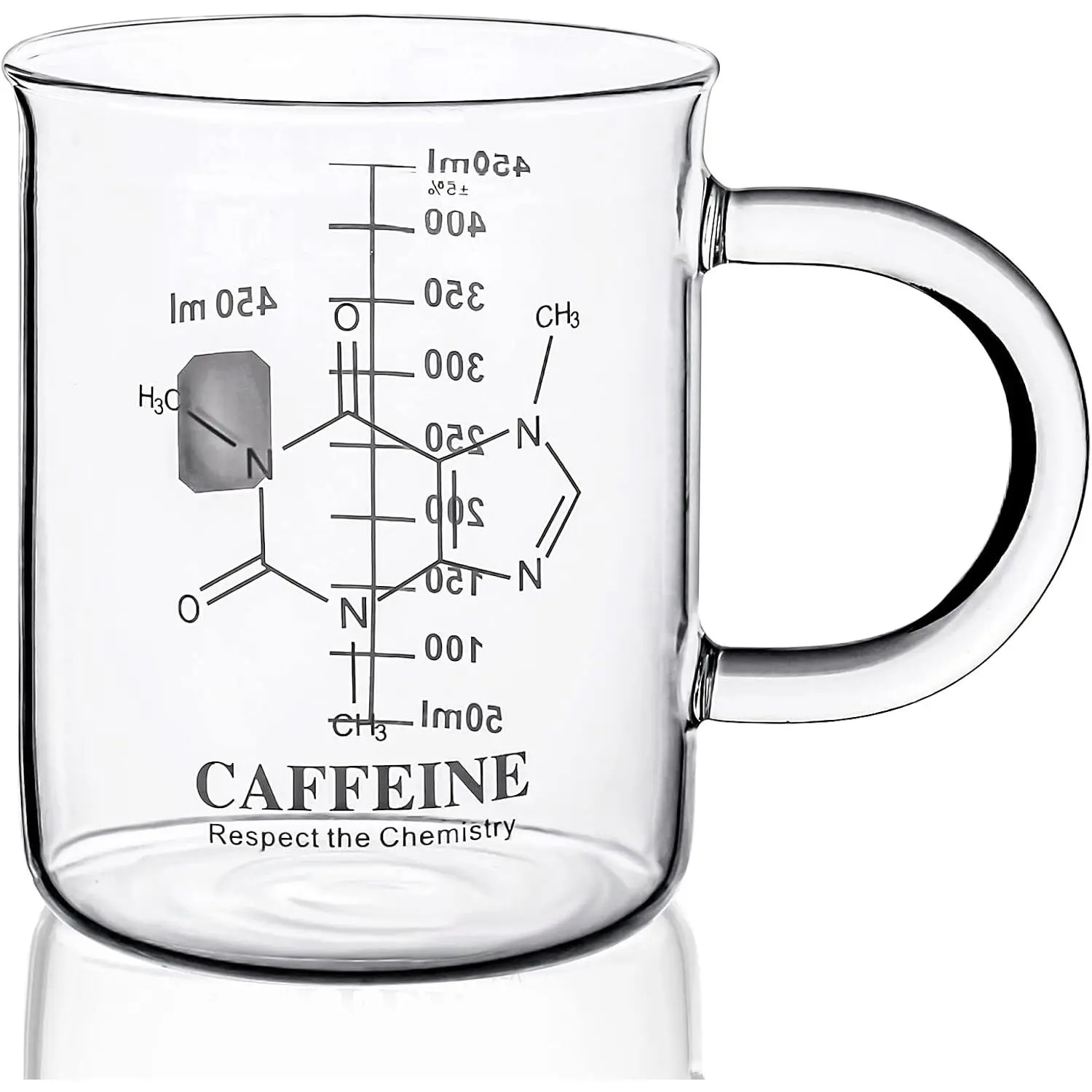 Caffeine Beaker Mug, Chemistry Coffee Mug 16 oz Borosilicate Glass, Measuring Graduated Beaker (450ml)