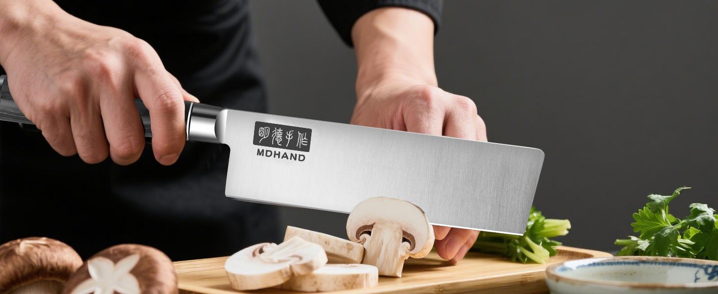 MDHAND Chef Knife Set with Roll Bag, 9PCS Professional Knife Sets with Sharpener, High Carbon Stainless Steel Japanese Kitchen Knives - Black Pakkawood Handle, Dishwasher Safe, For Cooking, Chef Gifts