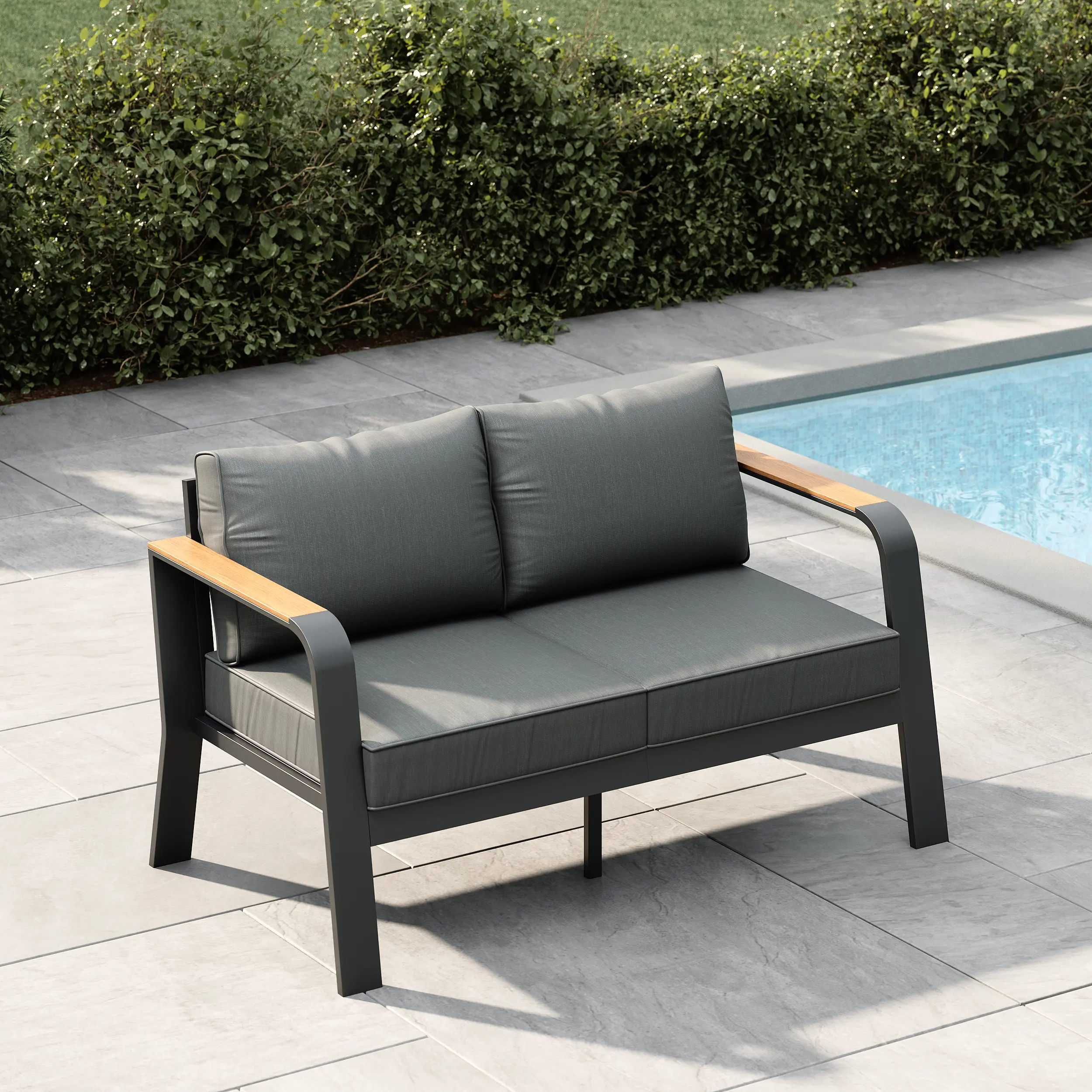 Outdoor Loveseat Aluminum Patio Furniture Sofa All-Weather Metal Outdoor Couch with Cushions Modern Outdoor 2 Seats Sofa for Garden, Balcony, Deck, Backyard, Dark Grey