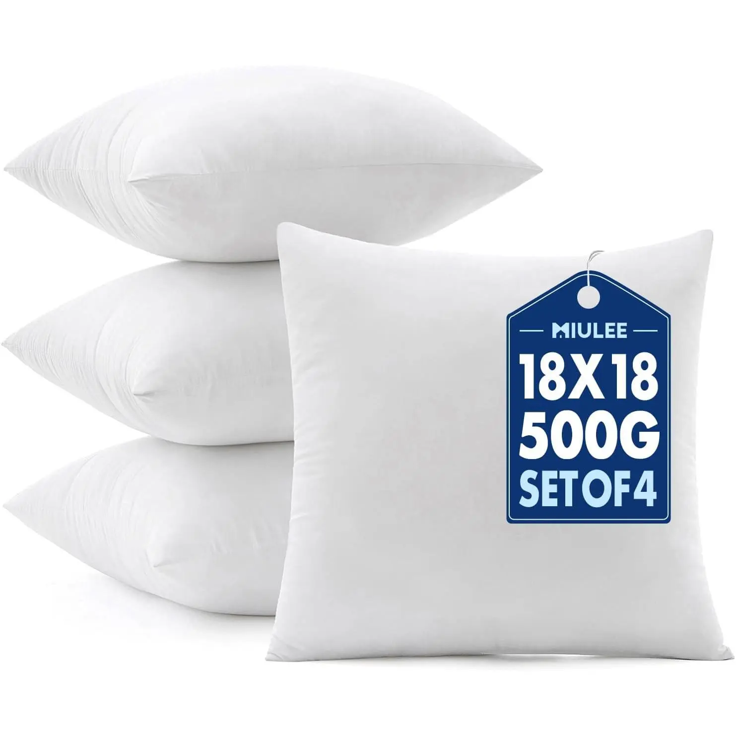 18x18 Pillow Inserts 4 Pack, Virgin Fiber Filled Throw Pillows