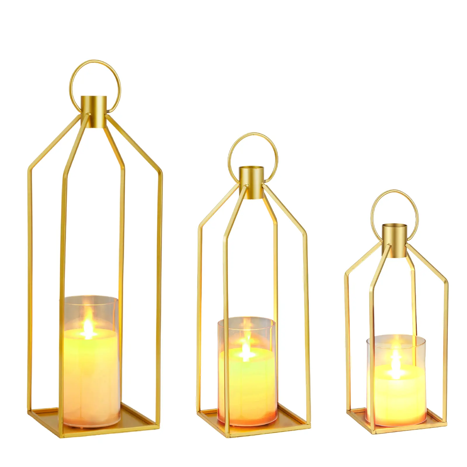 3PC Modern LED Candle Lanterns– Metal with Flameless Flickering Candles, Remote & 6H Timer, Indoor Outdoor Decorative Centerpiece