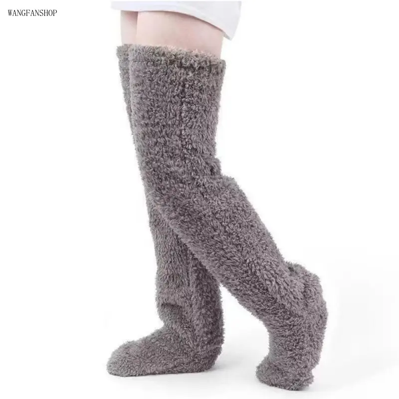 Women Fuzzy Fluffy Over The Knee Thermal Socks, Thick Cold Proof Leg Warm Stockings, Ultra Soft Cozy Floor Sleeping Hosiery for Fall Winter Indoor Lounge Wear,Gradient,Color,Detachable,Plush,Tail