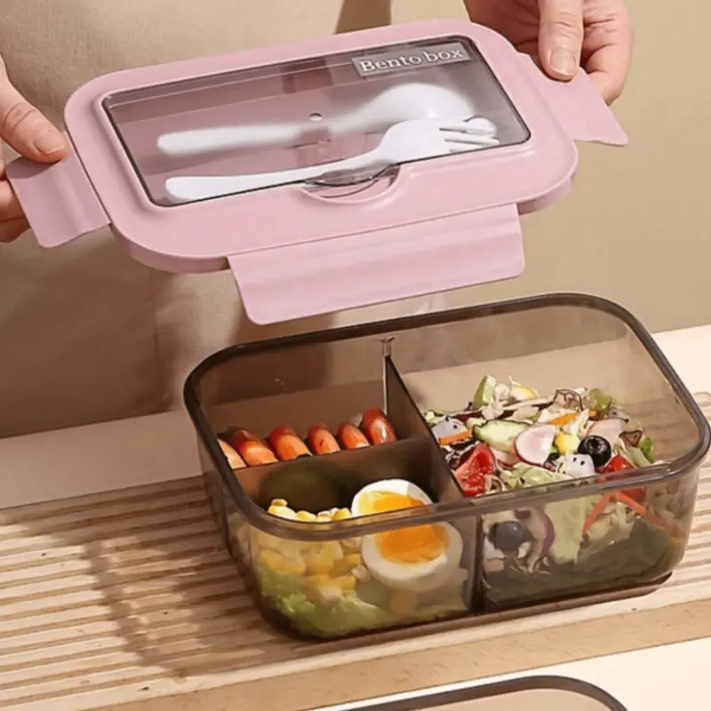 Reusable Microwave Safe Plastic Lunch Box Set, Square Compartmentalized Bento Box with Lid, Ideal for Office, School, Travel, Outdoor Activities, Microwavable Divided Container