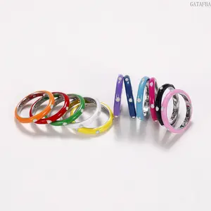 Rainbow Enamel Drip Oil Ring, Minimalist Zircon Daily Finger Jewelry For Summer
