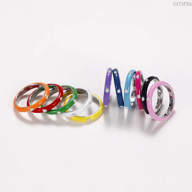 Rainbow Enamel Drip Oil Ring, Minimalist Zircon Daily Finger Jewelry For Summer