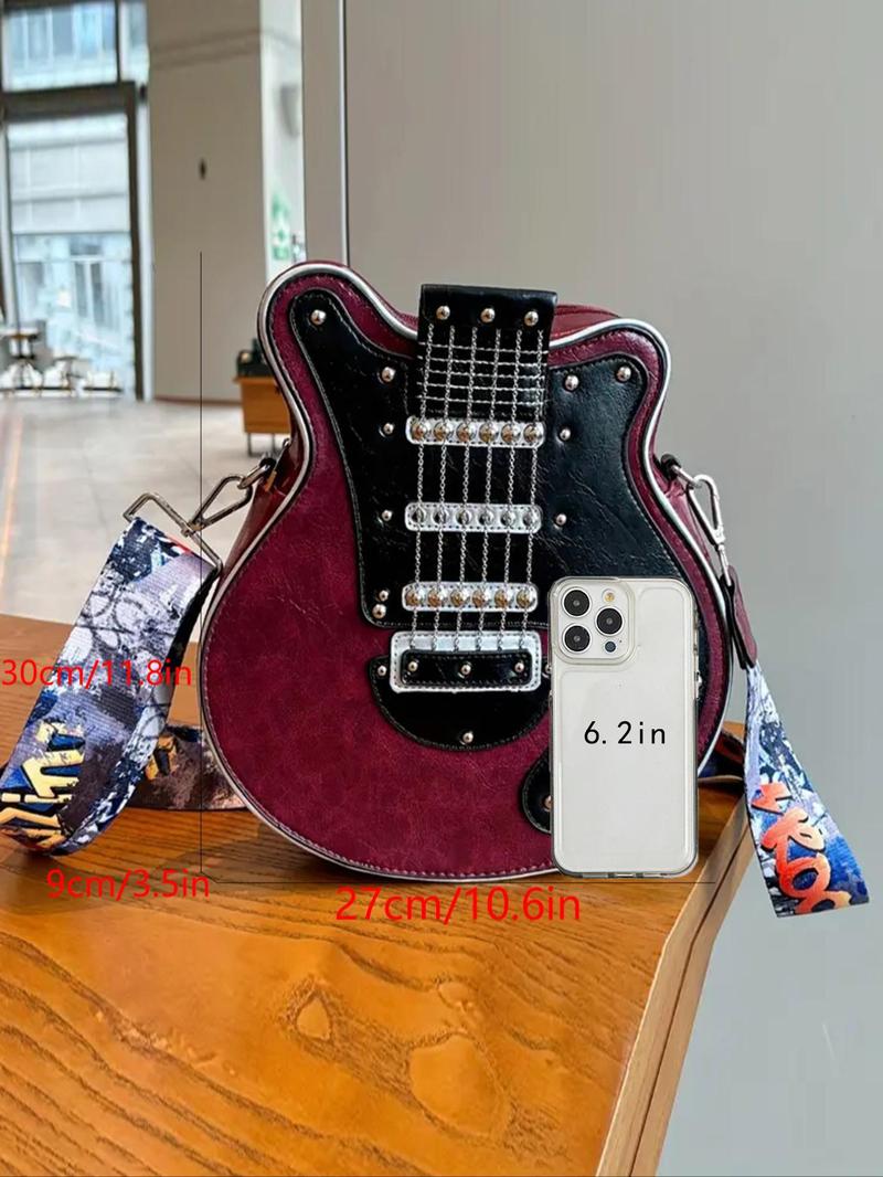 Street Style Guitar Design Purses, Casual Crossbody Bags Women, Sling Purse, Gifts for Girlfriend, Slingbag, Pu Leather Y2k Trendy Shoulder Bag for Women, Vintage Stylish Crossbody Messenger Bag for Daily Party Use, Boho Style Crossbody