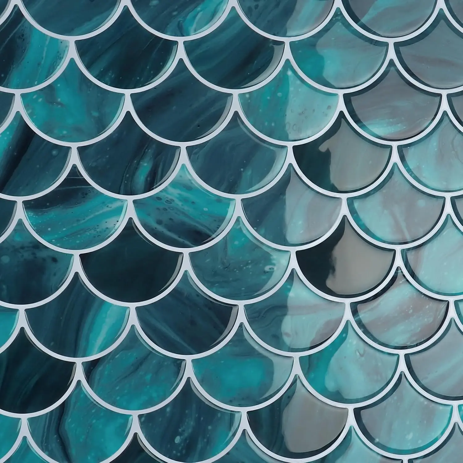 4 Sheets Teal Green Fish Scale Peel and Stick Backsplash for Kitchen Bathroom Tiles Peel and Stick  Shower Tile Adhesive Backsplash Shell Stick  Wall Tile for Laundry Room 12"x12"