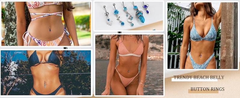 LOLIAS 10Pcs Belly Button Rings Surgical Stainless Steel CZ Heart Dragon Butterfly Dangle Navel Rings for Women Barbell Piercing Jewelry Waist Beads