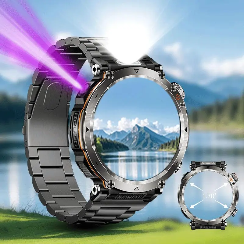 1.7-inch HD large-screen smartwatch, fitness smartwatch, Sports tracking smartwatch, fitness tracker, Step tracker watch, Sports pedometer, Wireless calling, IP68 waterproof, 600mah with LED compass for Android/iOS for men and women