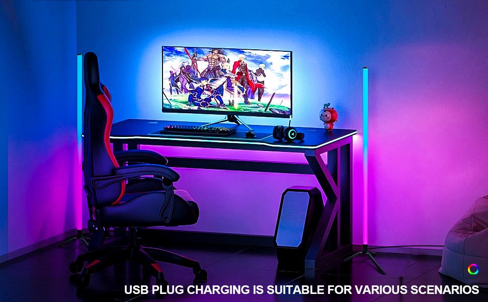 Corner floor lamp, intelligent RGB LED corner lamp with application and remote control, 16 million color modern floor lamp, music synchronization, scene mode, living room, bedroom color changing standing lamp, Halloween, Christmas, birthdays, great gifts