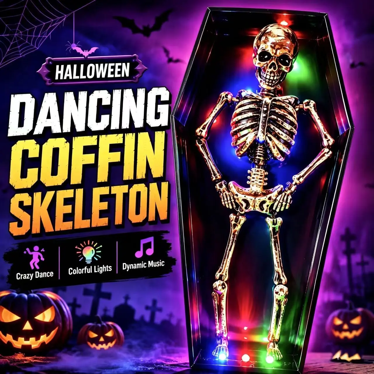 Halloween Horror Coffin Skull Decor, Spooky Coffin Skull Ornament, Standable, Sound-Activated, Light-Up, Perfect for Halloween Home Decoration, Party Decorations