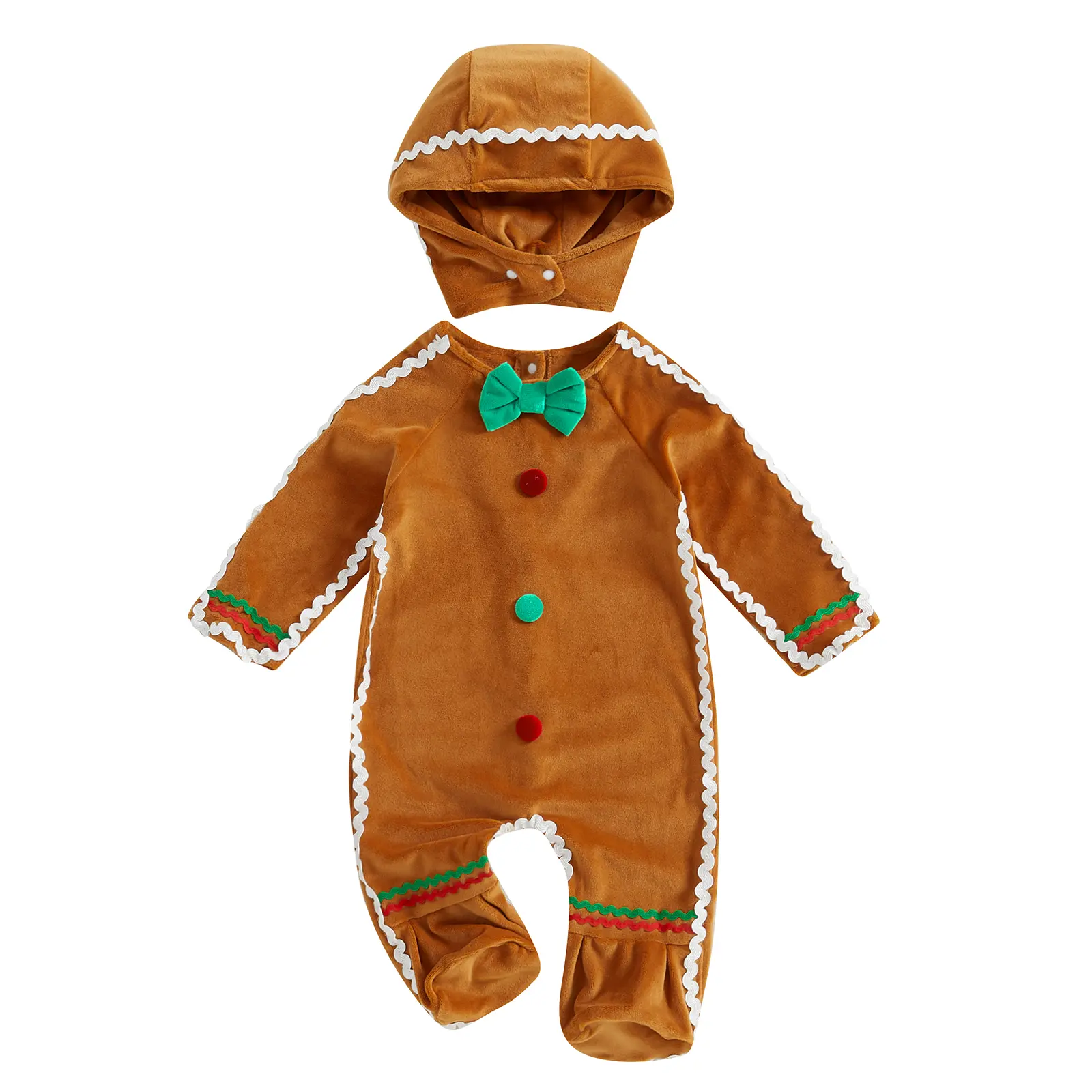 Babamoon Unisex Newborn Infant Halloween Gingerbread Man Cosplay Costume, Long-Sleeve Polyester Casual Bodysuit Jumpsuit Clothes, Long Sleeves