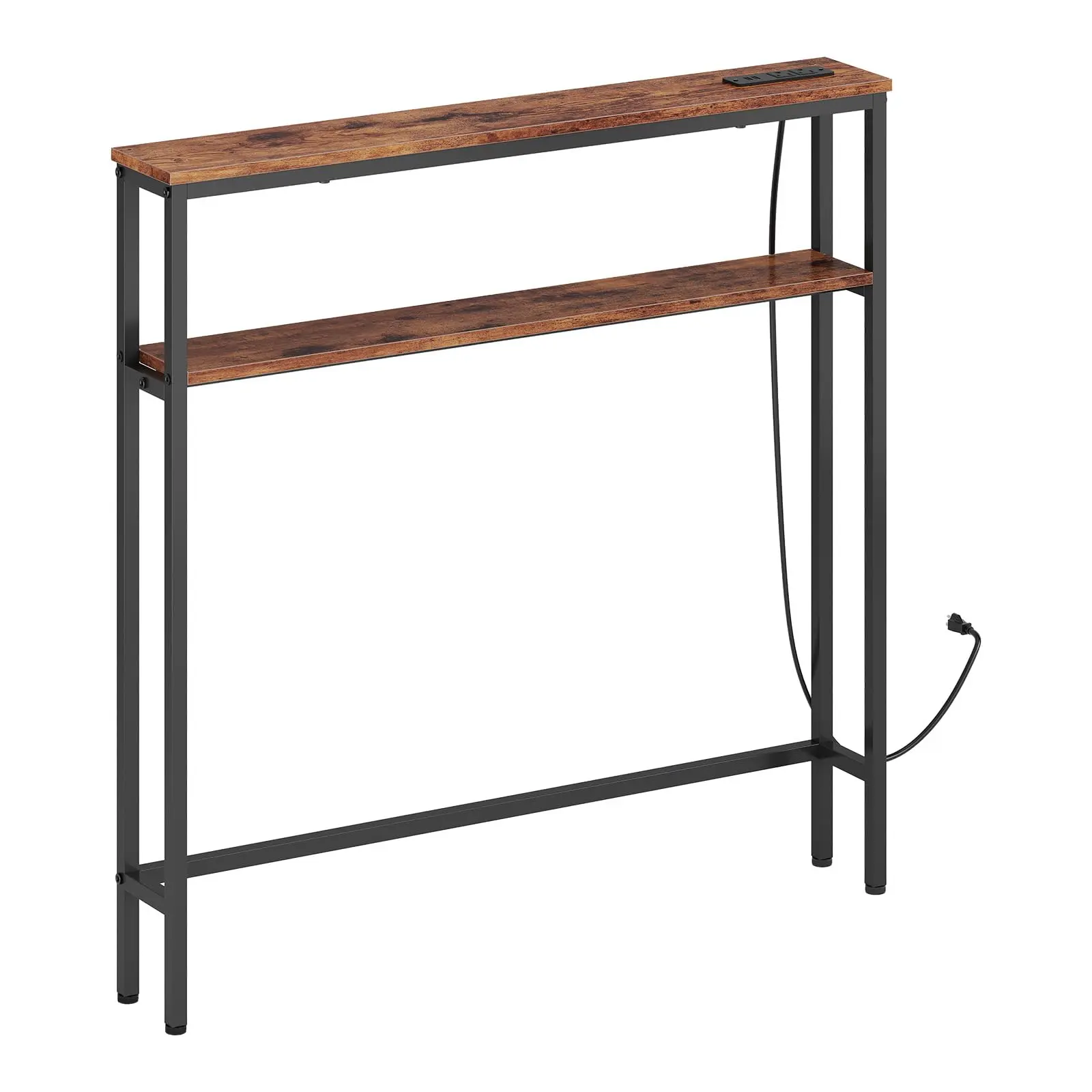 Garvee 2-Tier Narrow Console Table with Power Outlets & USB Charging Station - Slim Sofa Table for Behind Couch - Rustic Brown, Entryway Table, Accent Table, Side Table, Corner Table, Hall Table, Living Room Table, Storage Table, Apartment Table