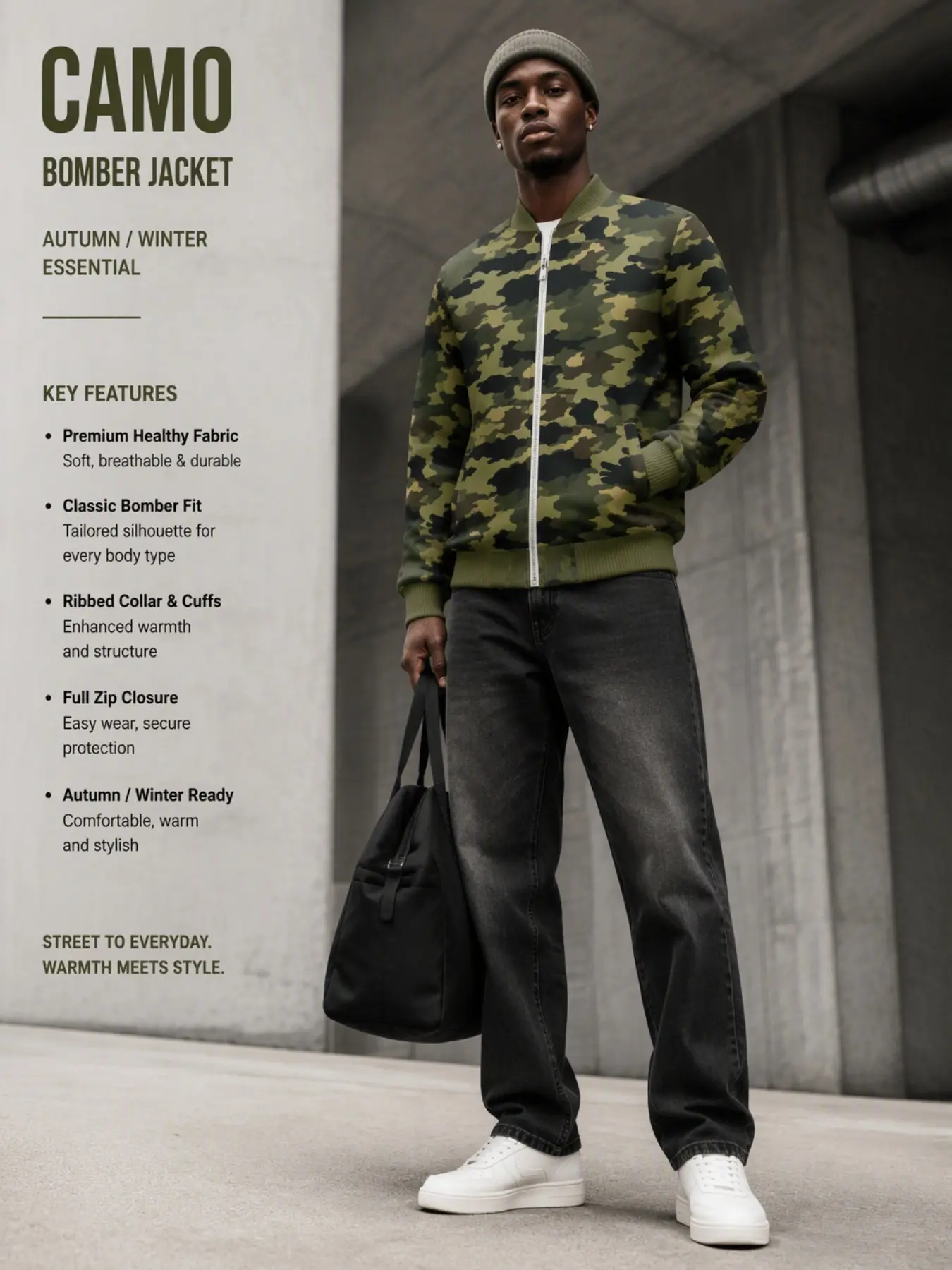 Men's Camouflage Full Zip Bomber Jacket, Vintage Military Camo Baseball Collar Windproof Jacket, Casual Tactical Streetwear Fall Winter Outerwear