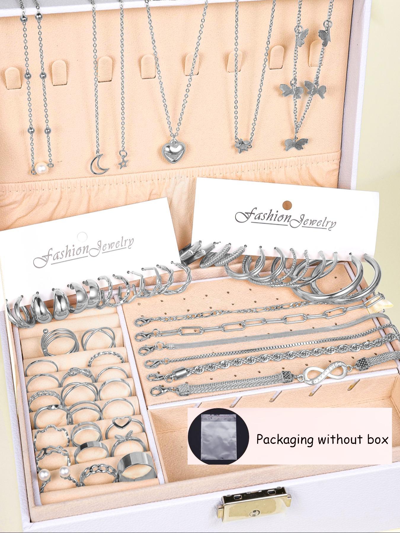 Elegant Simple Metal Style Vintage Jewelry for Summer, Women's Earrings Necklace & Rings & Bracelet & Earrings & Anklet Chain, Five-in-one Fashion Jewelry Accessories Suit for Gift Back To School, 90s Vintage Jewelry, Cute Jewelry