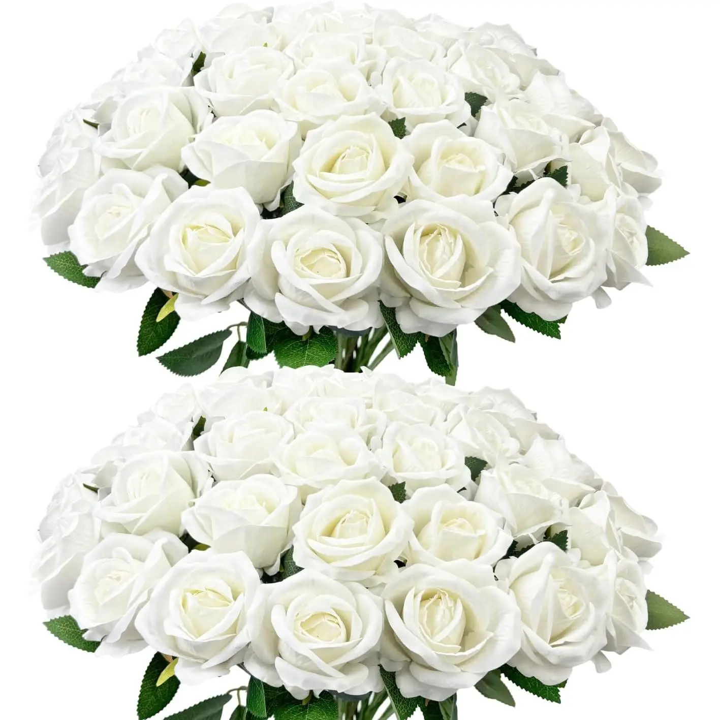 Bulk Pack Realistic Look Decorative Artificial Velvet Silk White Roses (30/60 PCS) with Long Stems, Floral Bouquet for Wedding Centerpieces & Home Table Decor