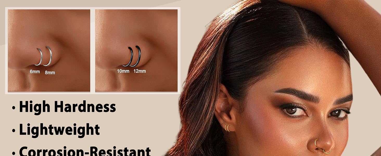 MILACOLATO 5count G23 Titanium Nose Rings Hoops 16G/18G/20G Septum Hinged Nose Rings Clicker Rings for Lip Cartilage Daith Helix Rook Tragus Ear Lobe Earrings Conch Piercing Jewelry Hypoallergenic Nose Rings for for Women Men 6mm/8mm/10mm/12mm MILACOLATO 5count G23 Titanium Nose Rings Hoops 16G/18G/20G Septum Hinged Nose Rings Clicker Rings for Lip Cartilage Daith Helix Rook Tragus Ear Lobe Earrings Conch Piercing Jewelry Hypoallergenic Nose Rings for for Women Men 6mm/8mm/10mm/12mm