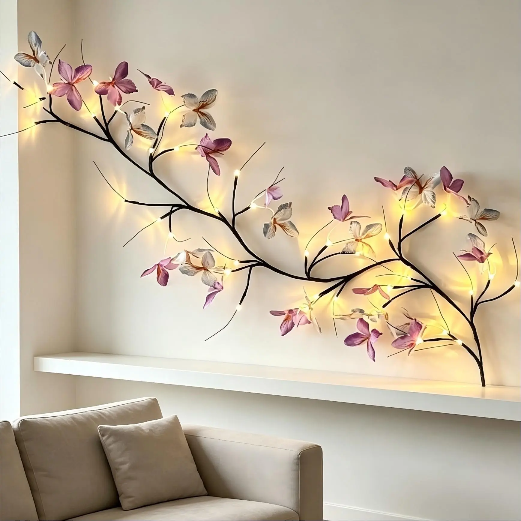 Butterfly Maple Leaf Cherry Blossom Willow Branch Lamp, USB Powered Artificial Simulation Tree Light, Indoor Festival Decoration Light