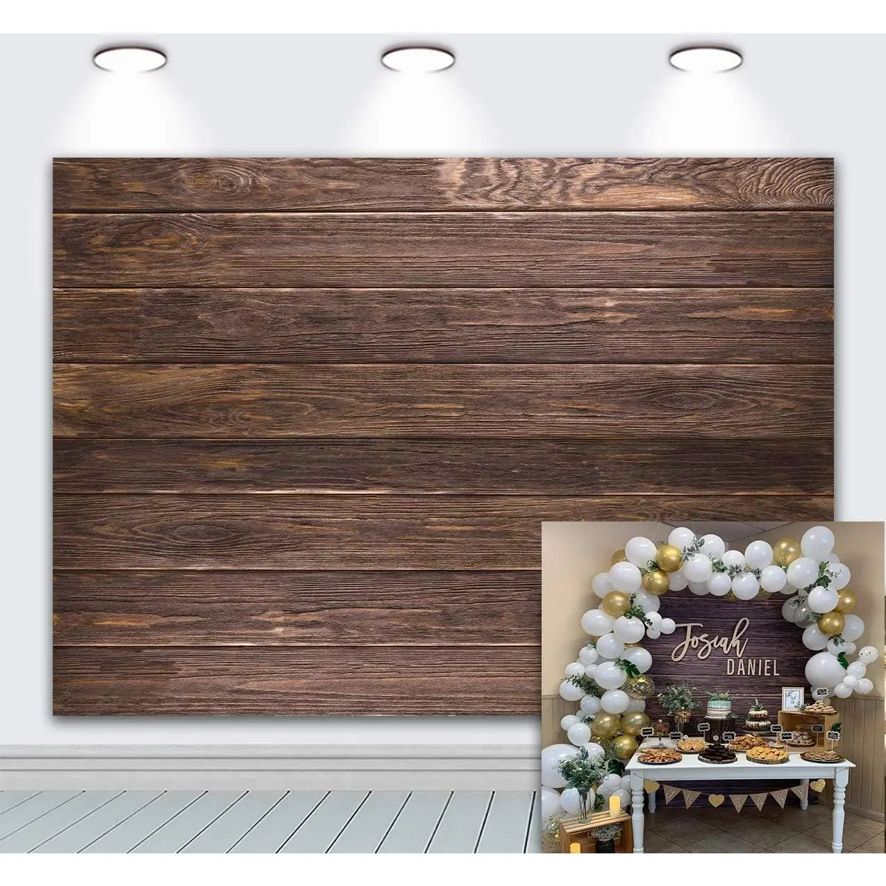 7x5ft Retro  Wall Backdrop Real  Background Wooden Floor Birthday Wedding  Shower Party Banner Photo Booth