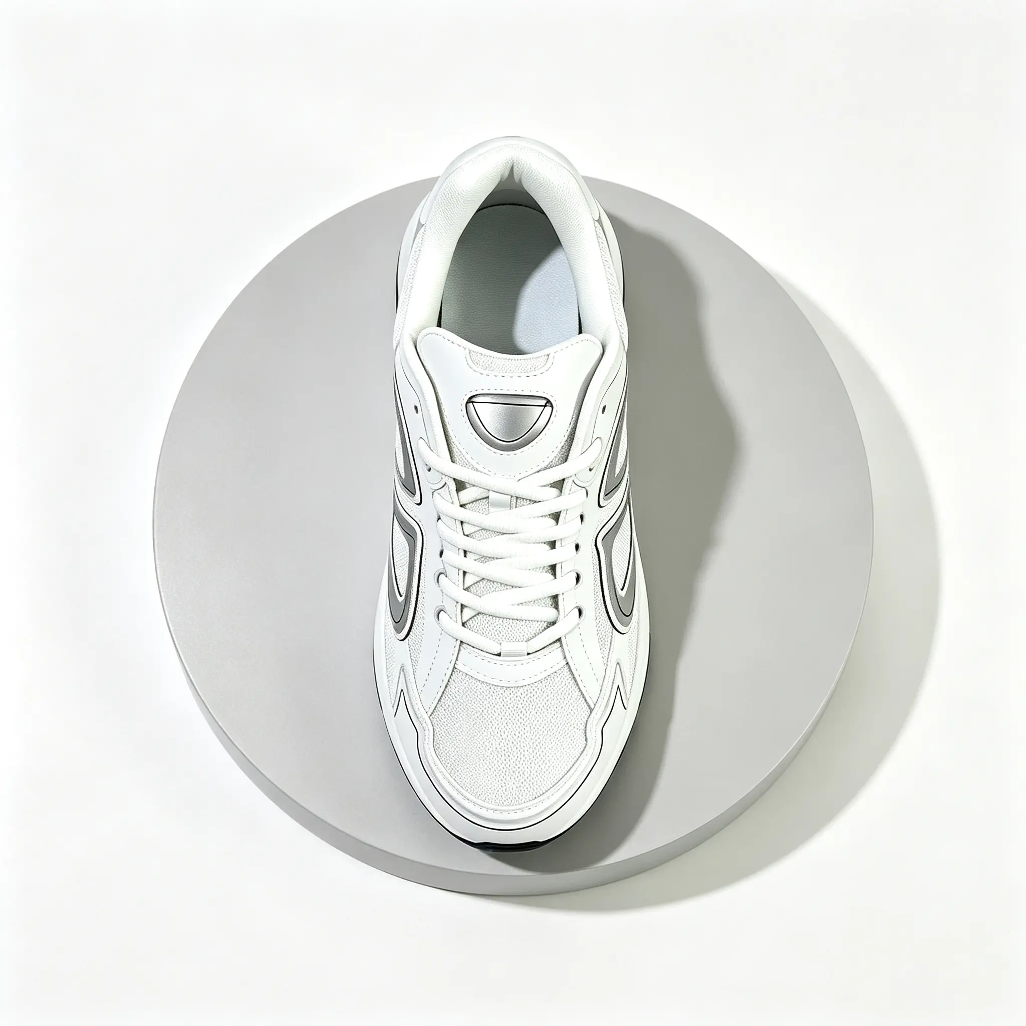 Men Women White Silver Geometric Panel Chunky Sneakers Breathable Knit Mesh Cushioned Insole Wear Resistant Rubber Sole Fashion Retro Athletic Shoes for City Daily Wear Casual Outfit Matching Fitness Jogging