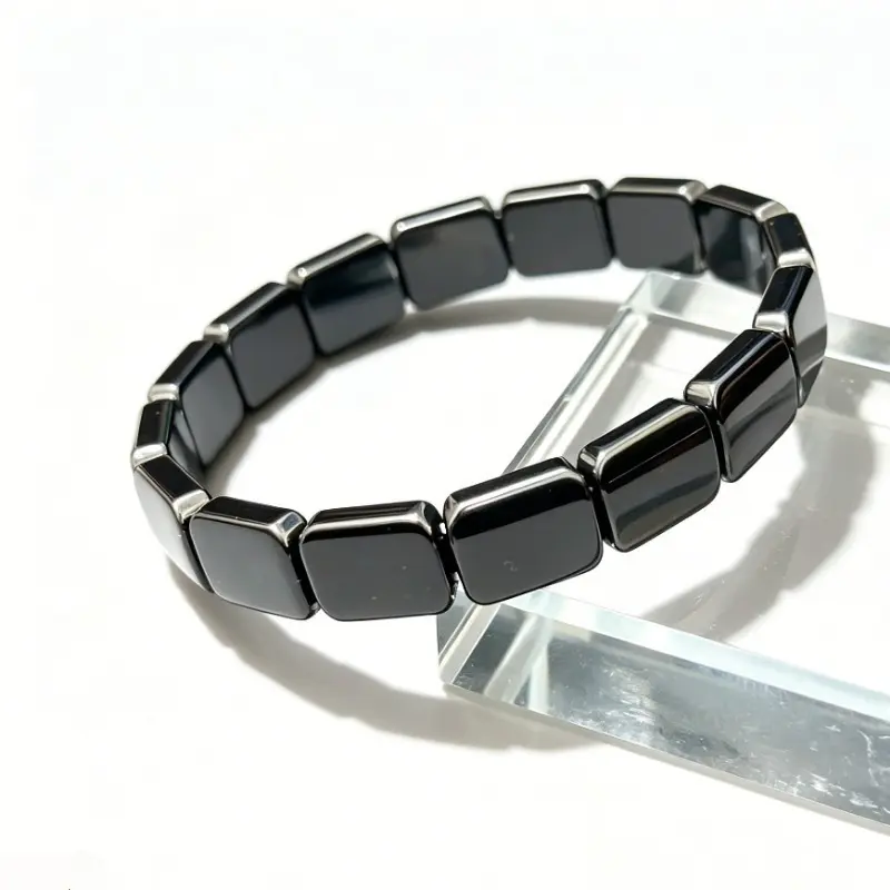 Hematite Bangle for Men and Women, Minimalist Style Round Stone Bracelet with Magnetic Energy, Comfortable Stretch Fit for Office Wear, Energy-Boosting Effects, Natural Black Hematite, Beads, Unisex, Elastic Cord