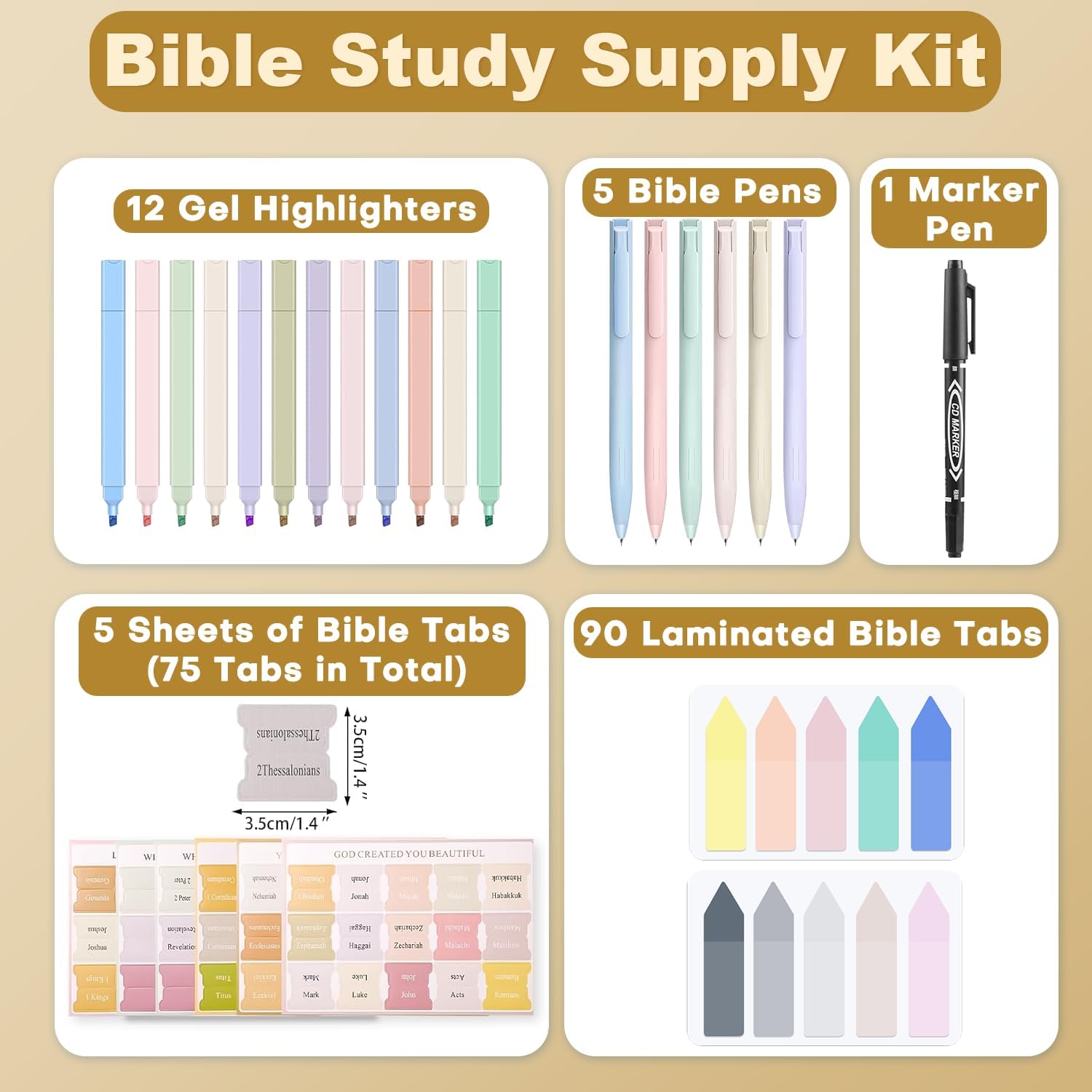Study  Kit Journaling Set with 12 No Bleed Highlighters, 6  Pens, 75 Tabs and 2 Sticky Notes, Ideal for Christian Gifts & Scripture Annotation