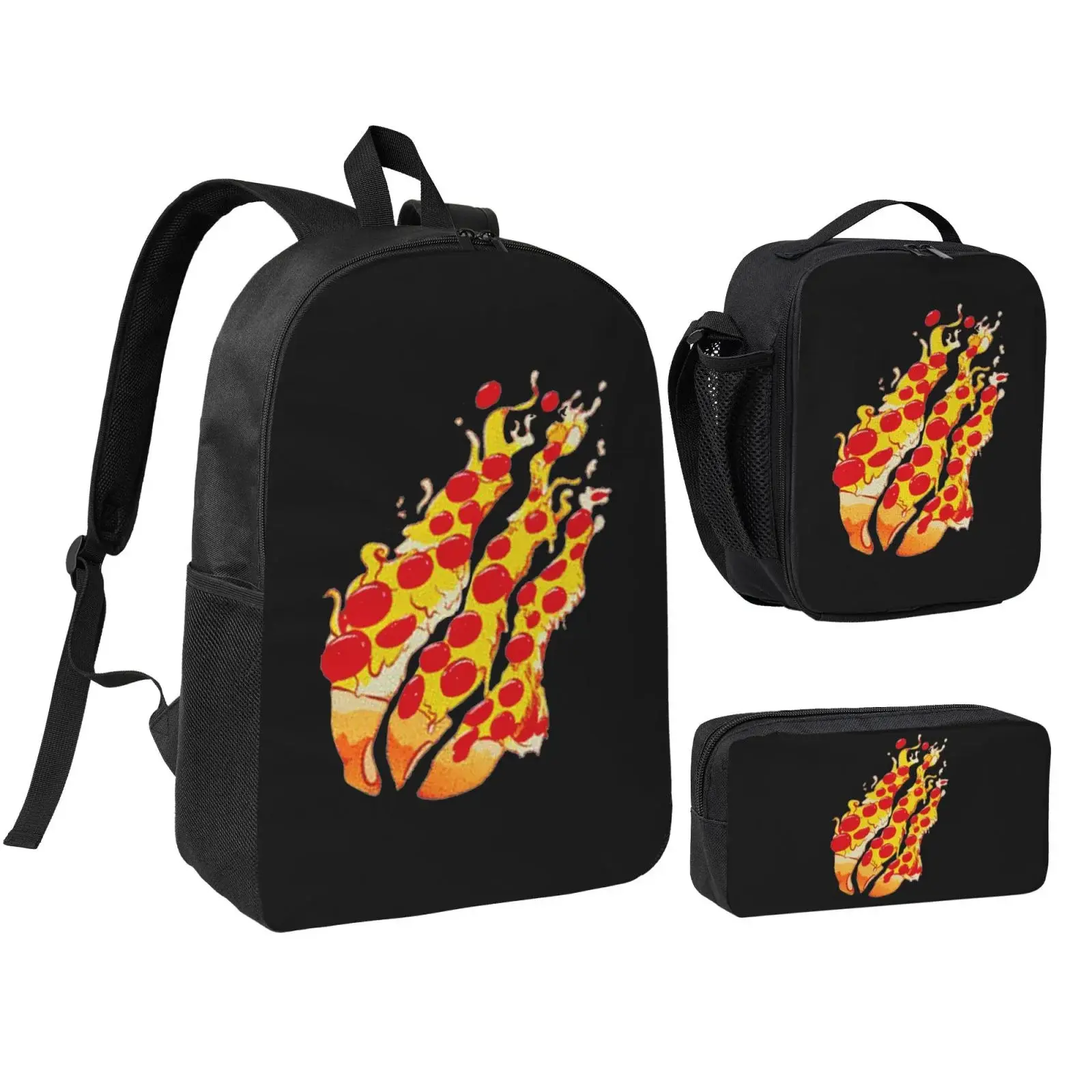 Prestonplayz Pizza Backpack Set, 3 Piece Backpack Set With Lunch Box Pen Box , High Capacity Bookbag Lunch Bag Pencil Case Workplace Travel