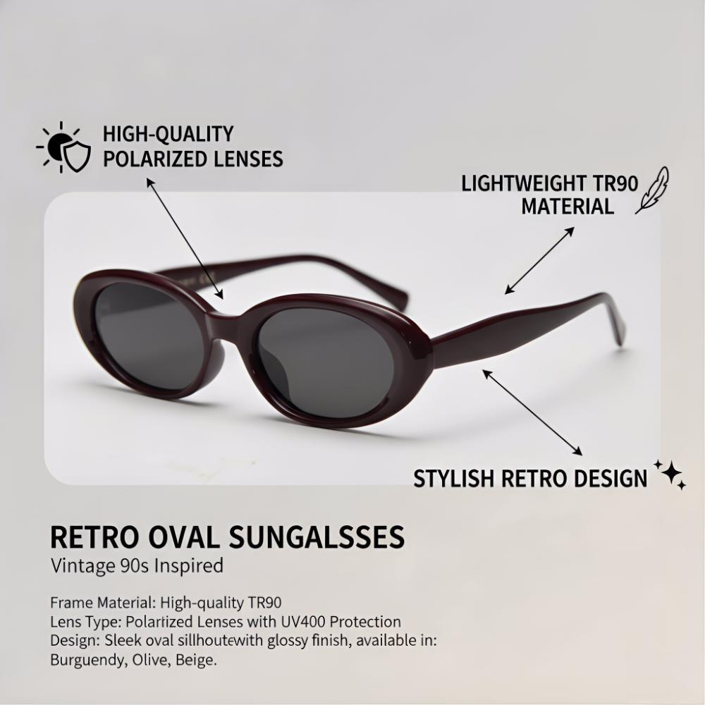 Oval Sunglasses Unisex Transparent Frame, Retro Polarized UV400 Lightweight Multi-Color for Daily Wear Outdoor Casual