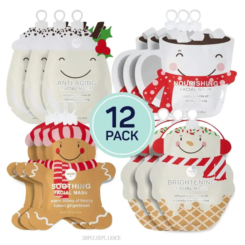 Beauty Holiday Treats Christmas Face Mask Bundle|   Korean Facial Mask|   Hydrating, Soothing and Moisturizing Sheet Mask Set|   Stocking Stuffers for Women|   Bulk Christmas Gifts|   12 Pack20PULSEPLIANCE