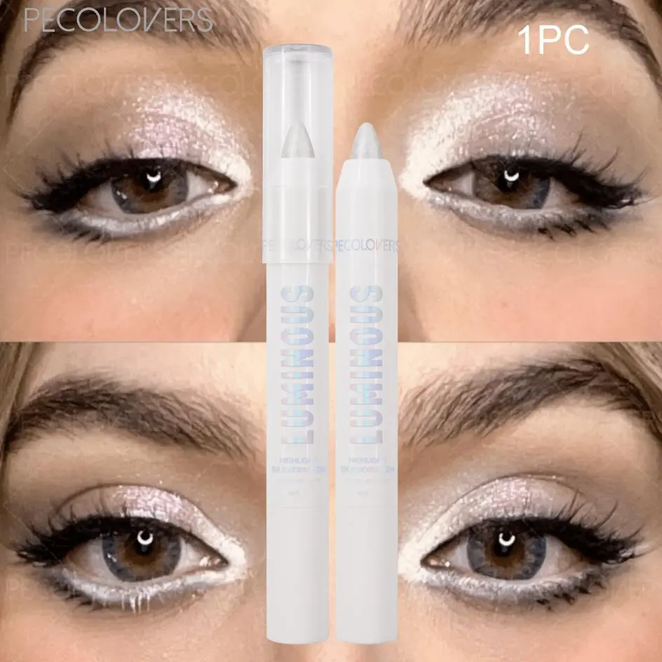1pc Fine Shimmer Eye Highlighter Pen, Long-Lasting Non-Caking Shiny Eyeshadow Stick, Creamy Texture Pearly Gillter, Under Eye Nose Puff Brightener, Lying Silkworm Brightening